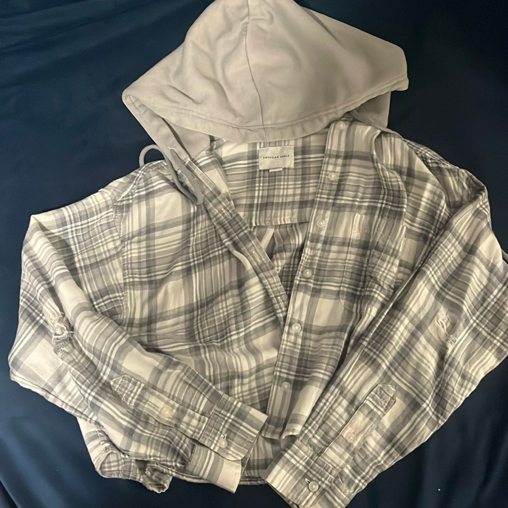 American Eagle Fall Crop Flannel with Hood